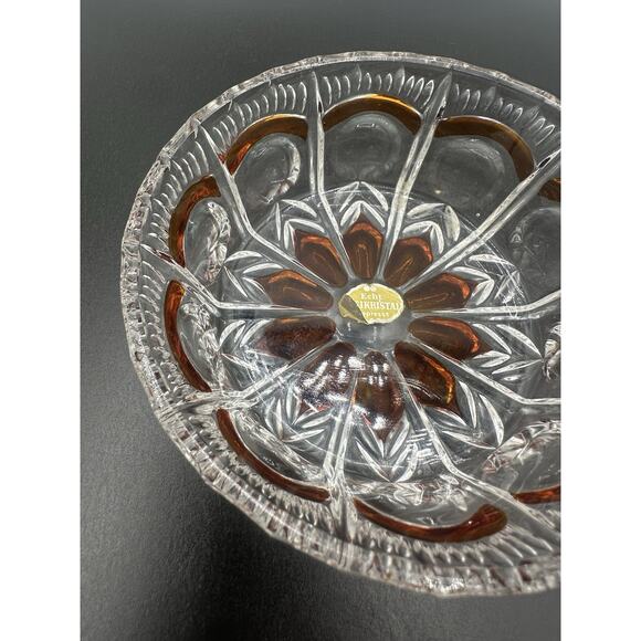 Amber Crystal Dish Echt Bleikristall Gepresst Rare Find Lead - Picture 6 of 8